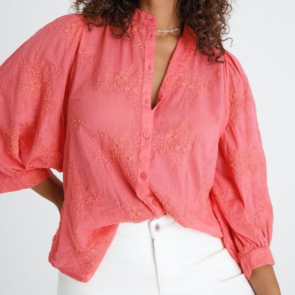 Anthropologie Tops - Anthropologie The Bella Femme Buttondown Coral